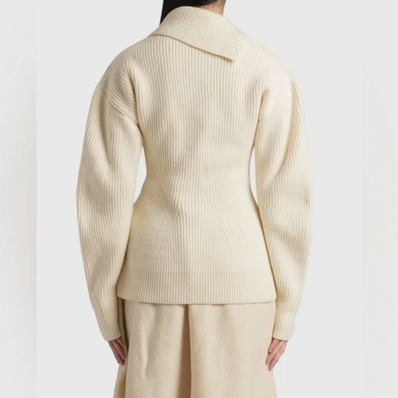 Jil Sander Asymmetric Button Turtleneck Knit Sweater Ivory Long Sleeve Sz 34-S/M - Picture 8 of 16